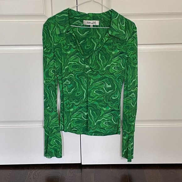 Diane Von Furstenberg Mackenzie Mesh Top-Marble Billiard Green-Medium - Picture 11 of 11